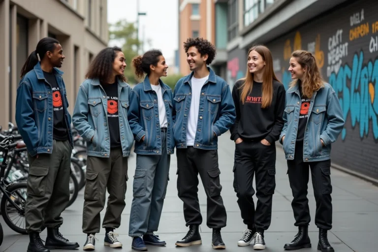 Groupe de jeunes adultes en streetwear urbain dans la ville